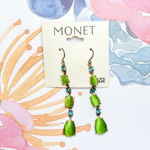 MONET Jewelry || Smokey Emerald Green Baby Blue Dimond Look Dangle Hook Earrings
